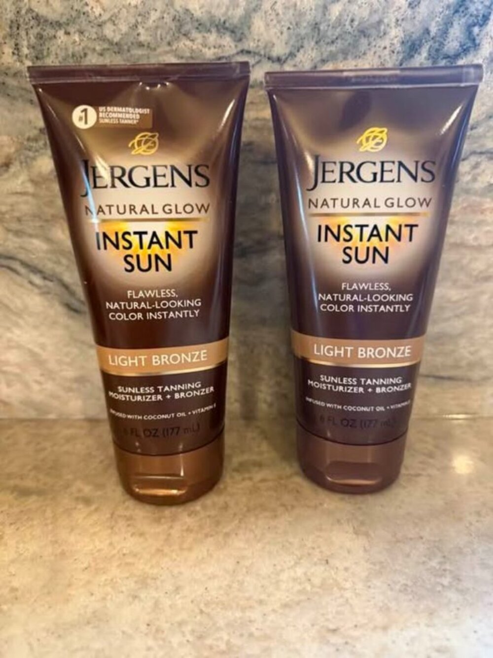 TWO Jergens Natural Glow Instant Sun LT Bronze Sunless Tan Moisturizer & Bronzer